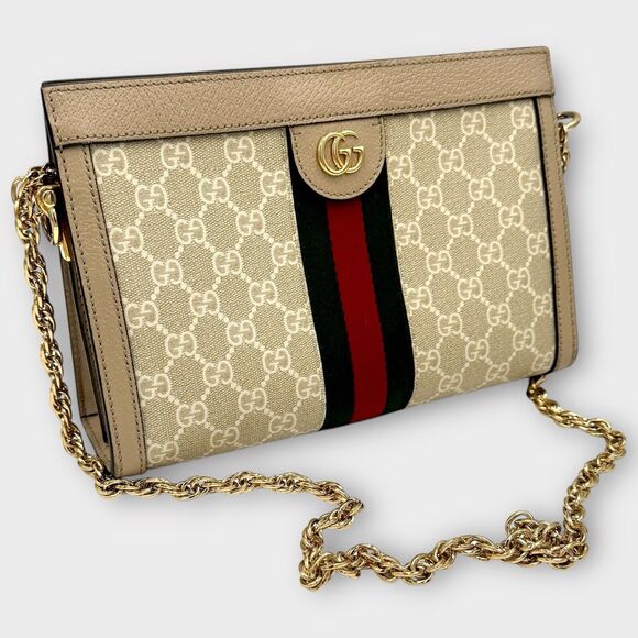 Gucci Handbags - GG Supreme Beige and white Ophidia Small Chain Shoulder Bag
